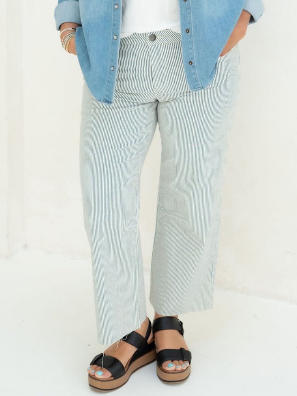 Charlotte Wide Leg Railroad Stripe Jeans